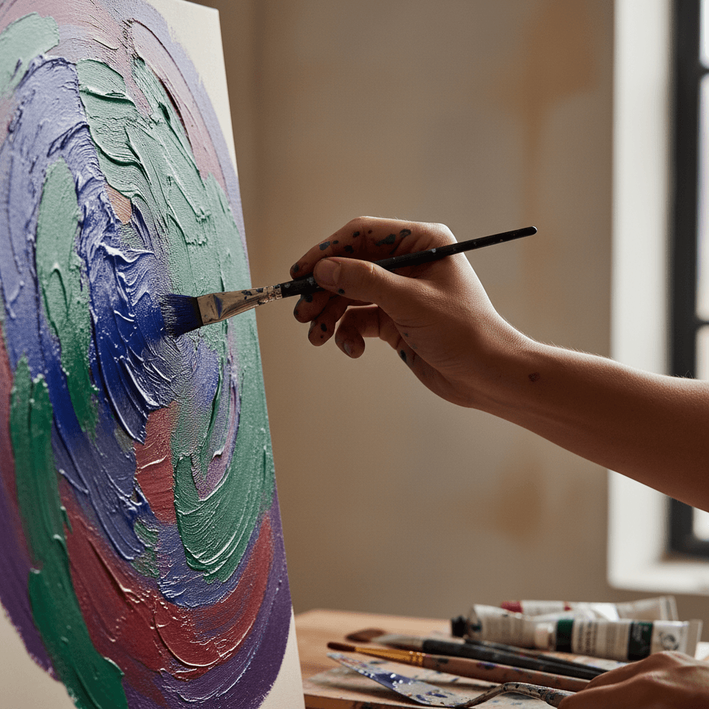 Manos de la artista moldeando un dorsal con arena y acrílico